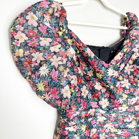 C/Meo Collective Womens Pencil Dress Floral V Neck Puff Ruched Multicolor XL - Picture 4 of 9